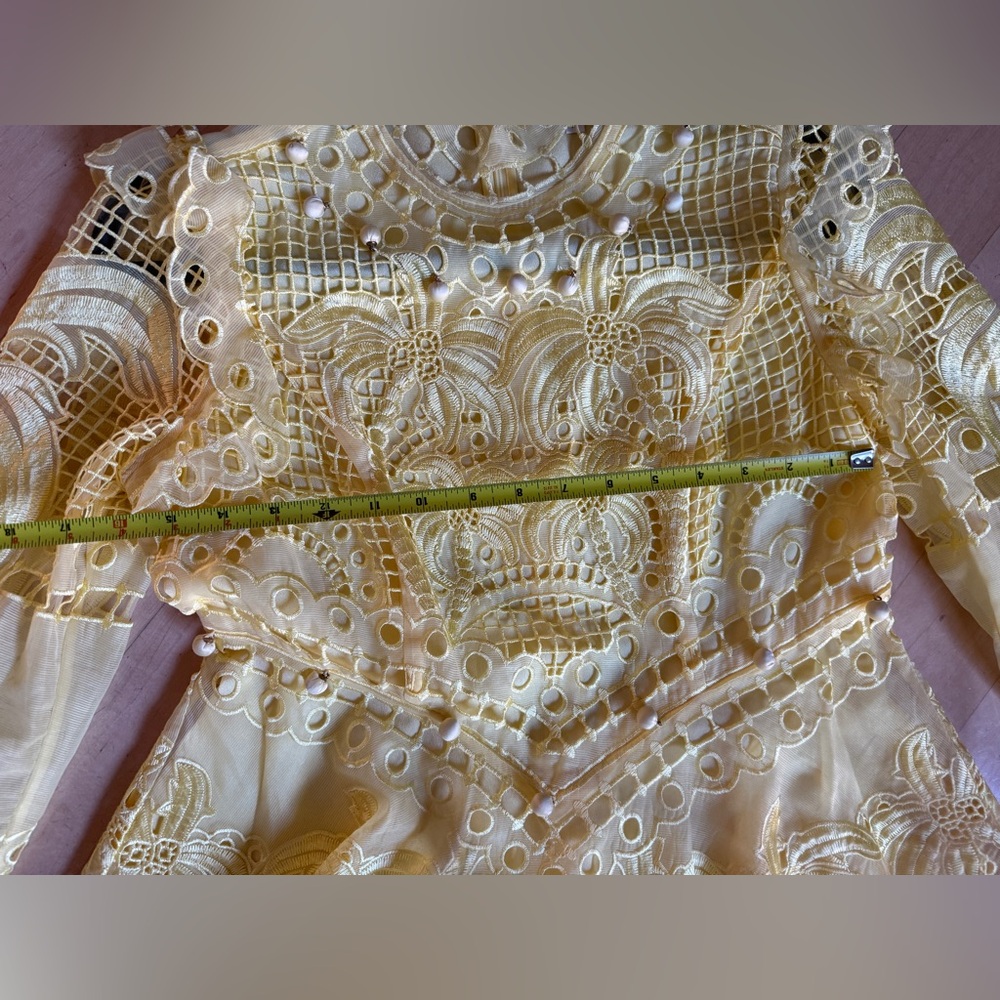 Vintage Bright Yellow Lace Long-Sleeve Fit-and-Flare Dress - Picture 5 of 16